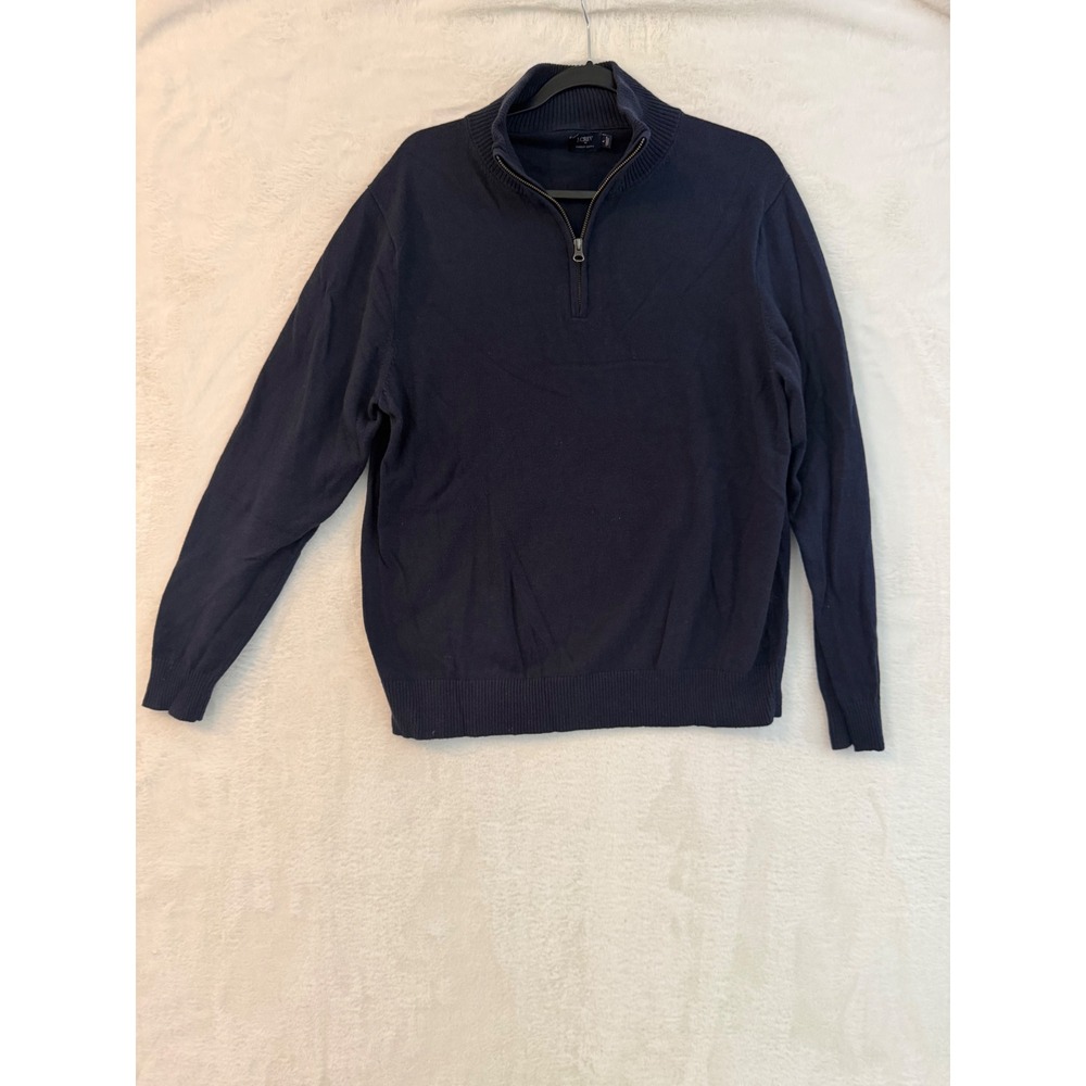 J.Crew Mens Harbor Cotton Quarter Zip Sweater Navy Blue Large F4718‎ Merino Wool